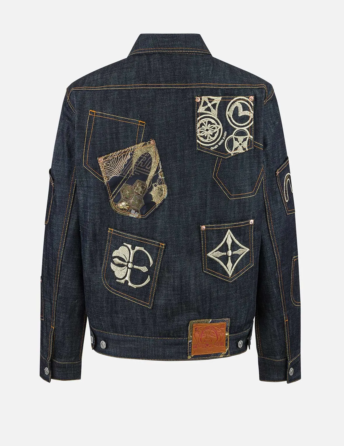 Multi-Pocket with Brocade Patch Regular Fit Denim Jacket sold by Evisu