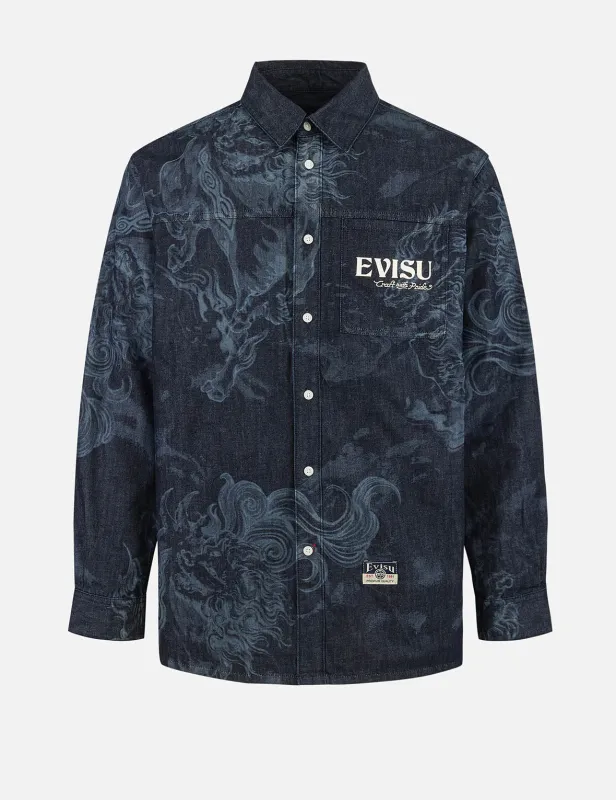 Hakutaku Laser Printed Relax Fit Denim shirt sold by Evisu