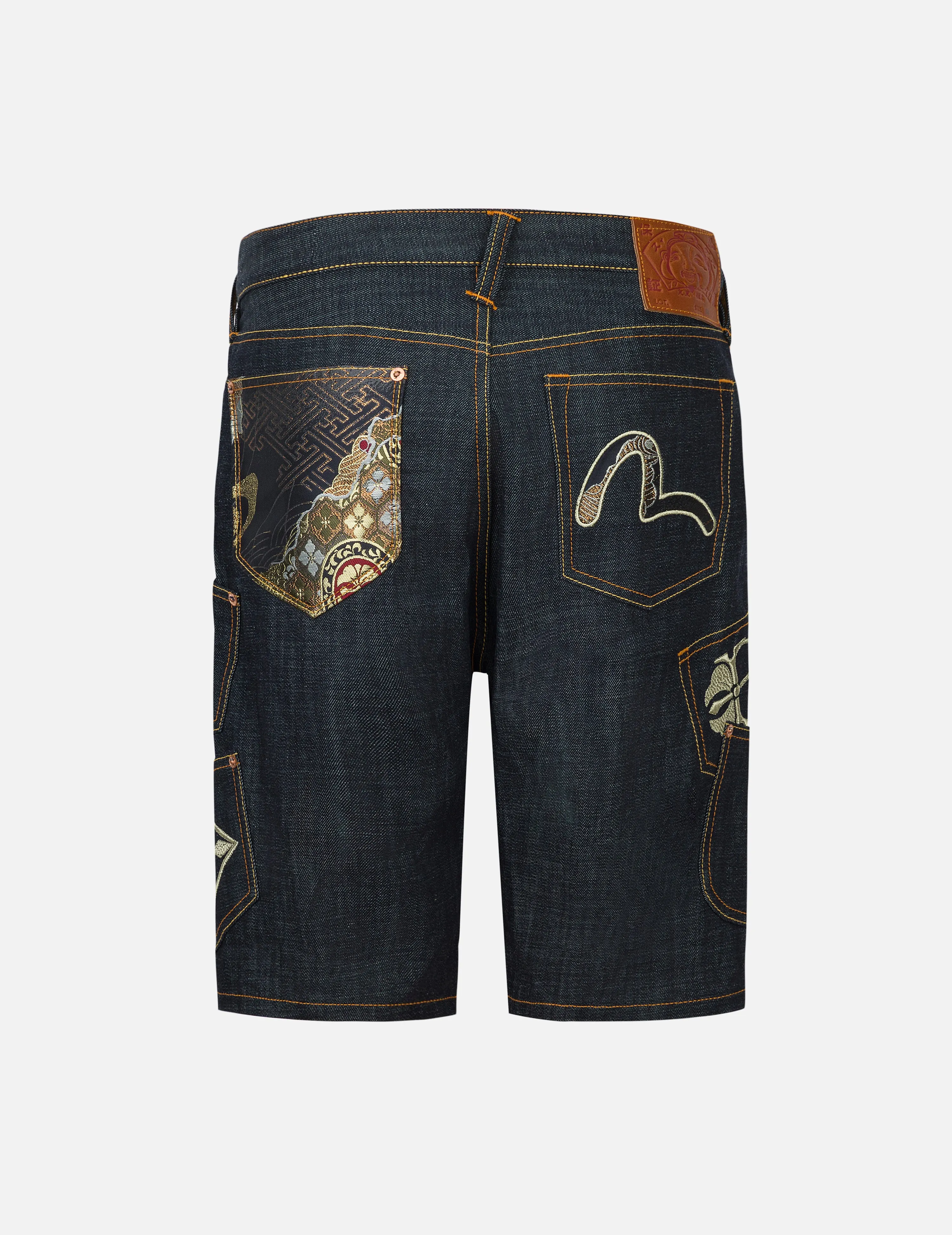 Multi-Pocket with Brocade Patch Regular Fit Denim Shorts sold by Evisu