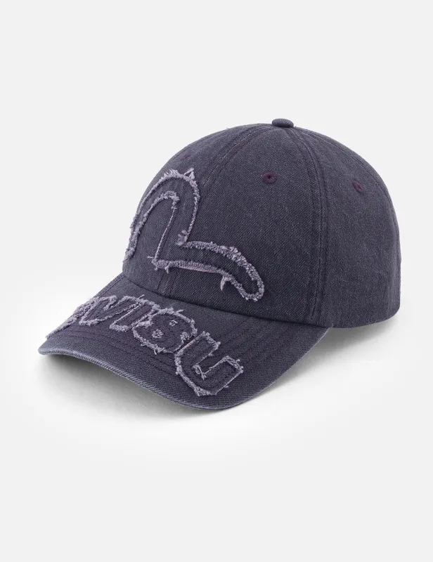 Distressed Seagull and Logo Embroidery Denim Cap made by Evisu