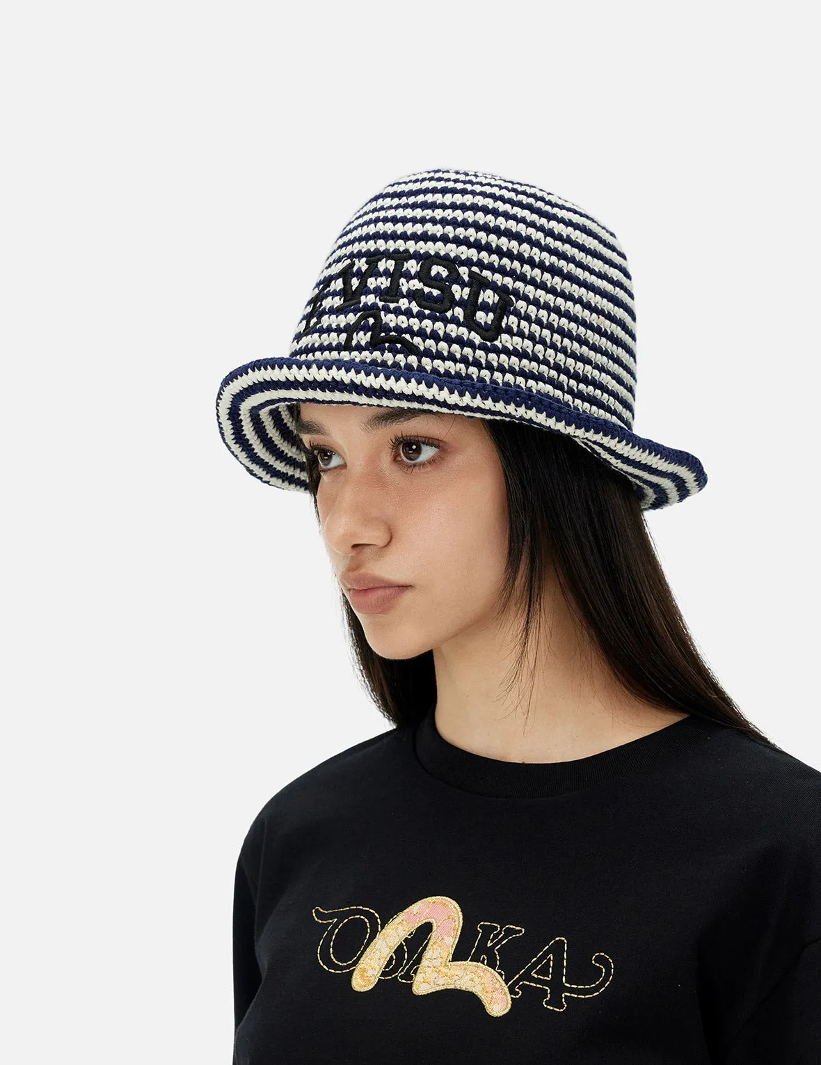 Logo Embroidery Striped Knitted Bucket Hat sold by Evisu product image thumbnail 3
