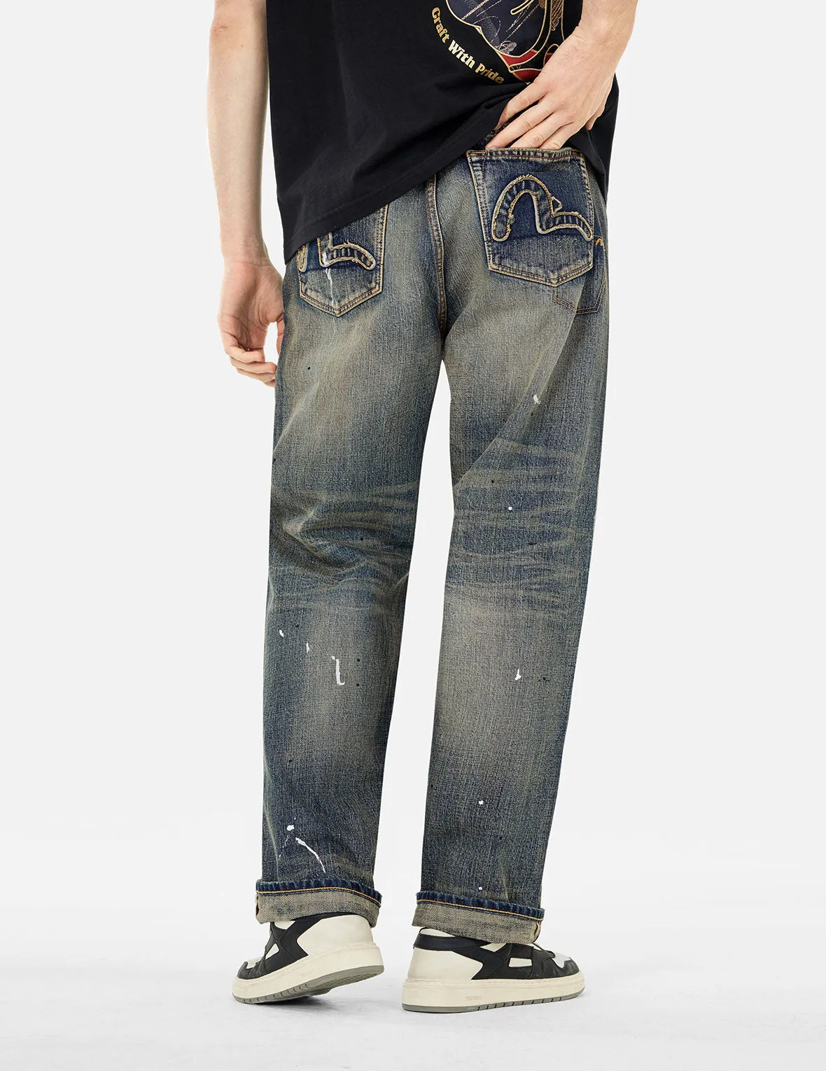 7-Pocket Design Vintage Washed Loose Fit Jeans #2038 sold by Evisu product image thumbnail 5