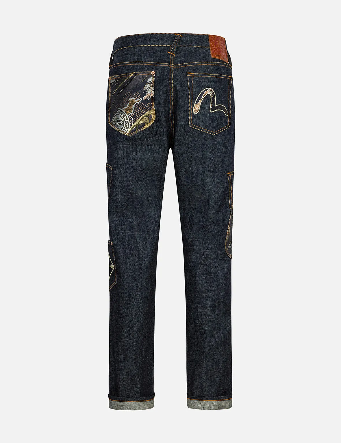 Multi-Pocket with Brocade Patch Regular Fit Jeans #2000 sold by Evisu