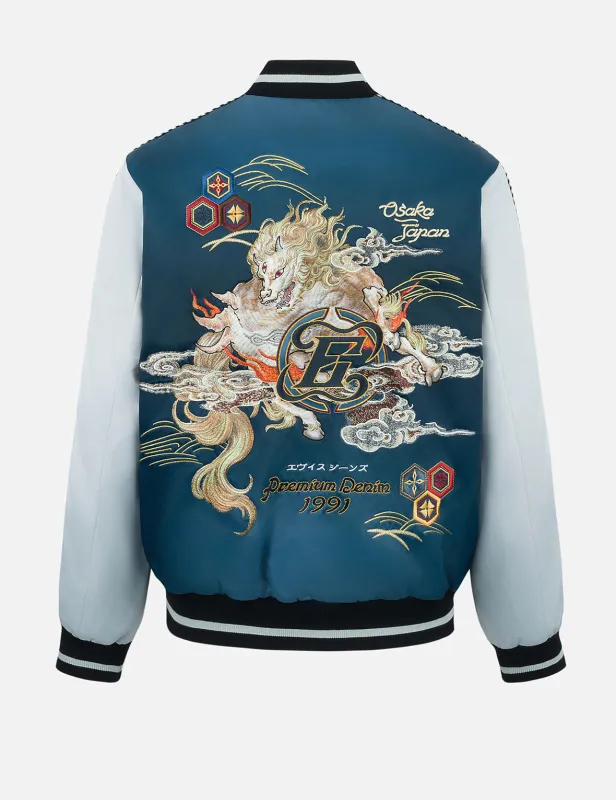 Hakutaku Embroidery Regular Fit Souvenior Jacket sold by Evisu