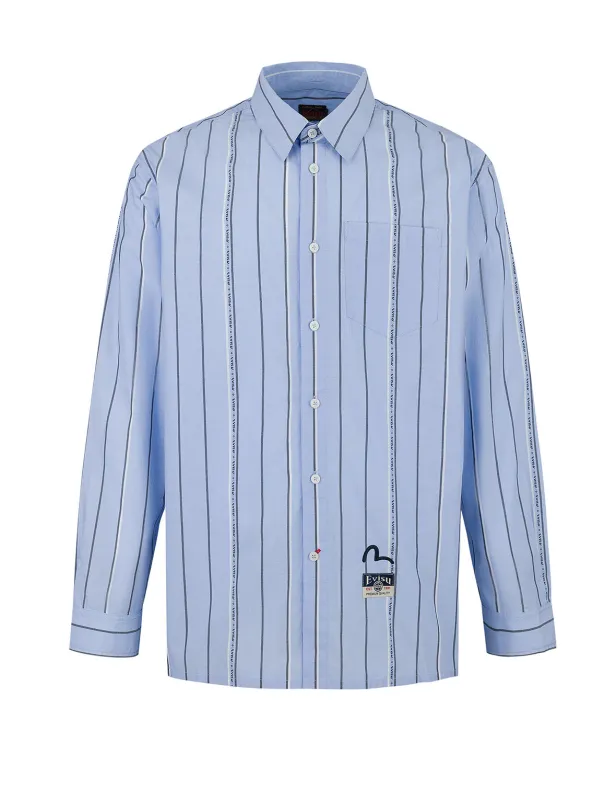 Striped Yarn Dyed Logo and Seagull Embroidery Fashion Fit Shirt sold by Evisu