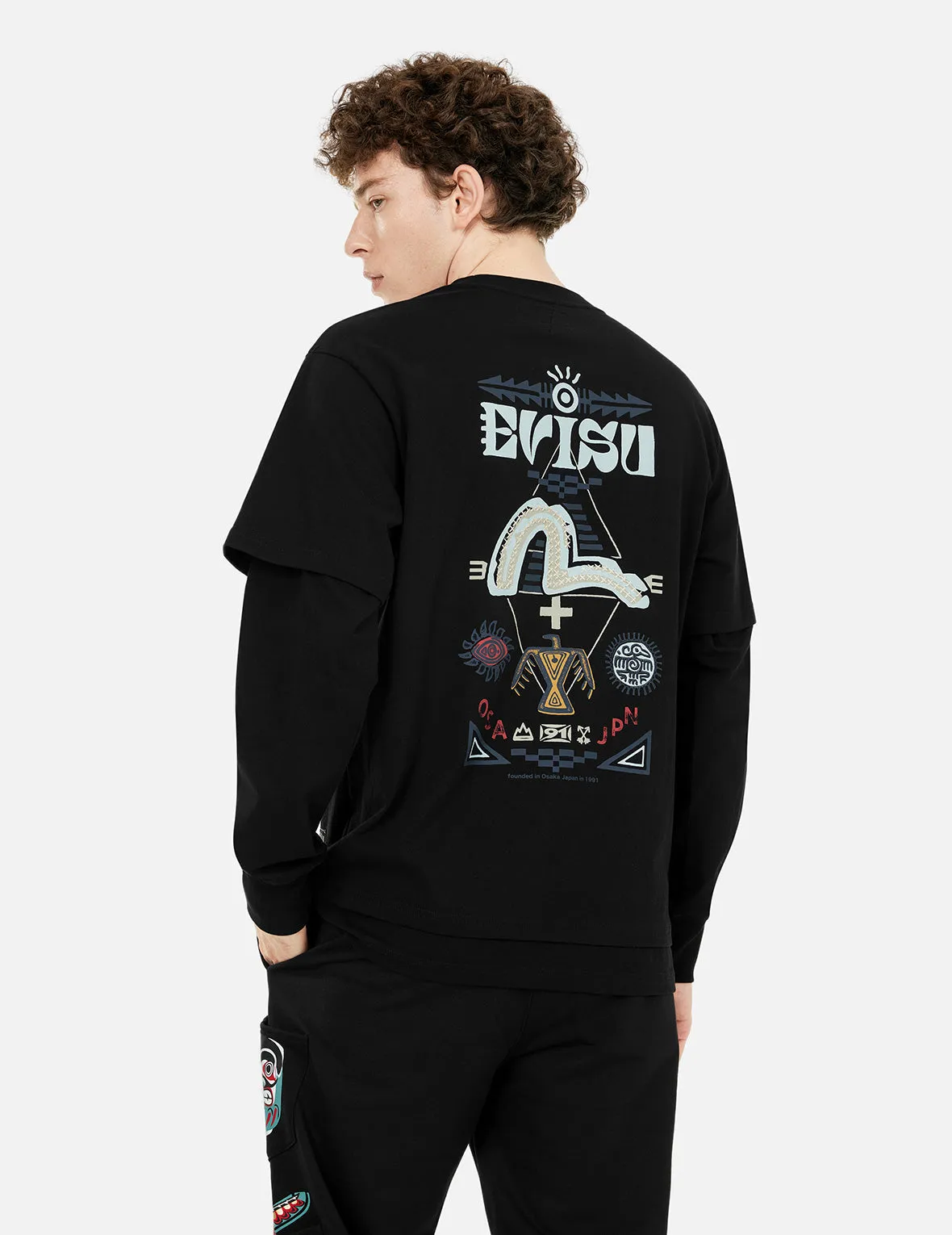 2-in-1 Indian Totem Print Relax Fit Long Sleeves T-shirt sold by Evisu product image thumbnail 5