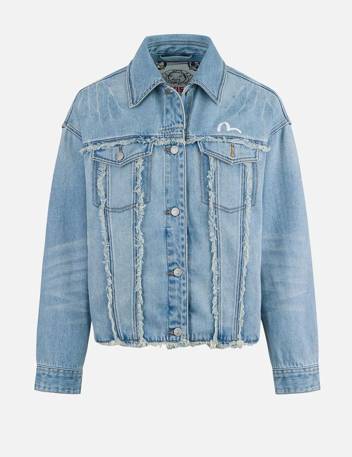 Deconstructed Logo and Seagull Embroidery Oversized Denim Jacket sold by Evisu
