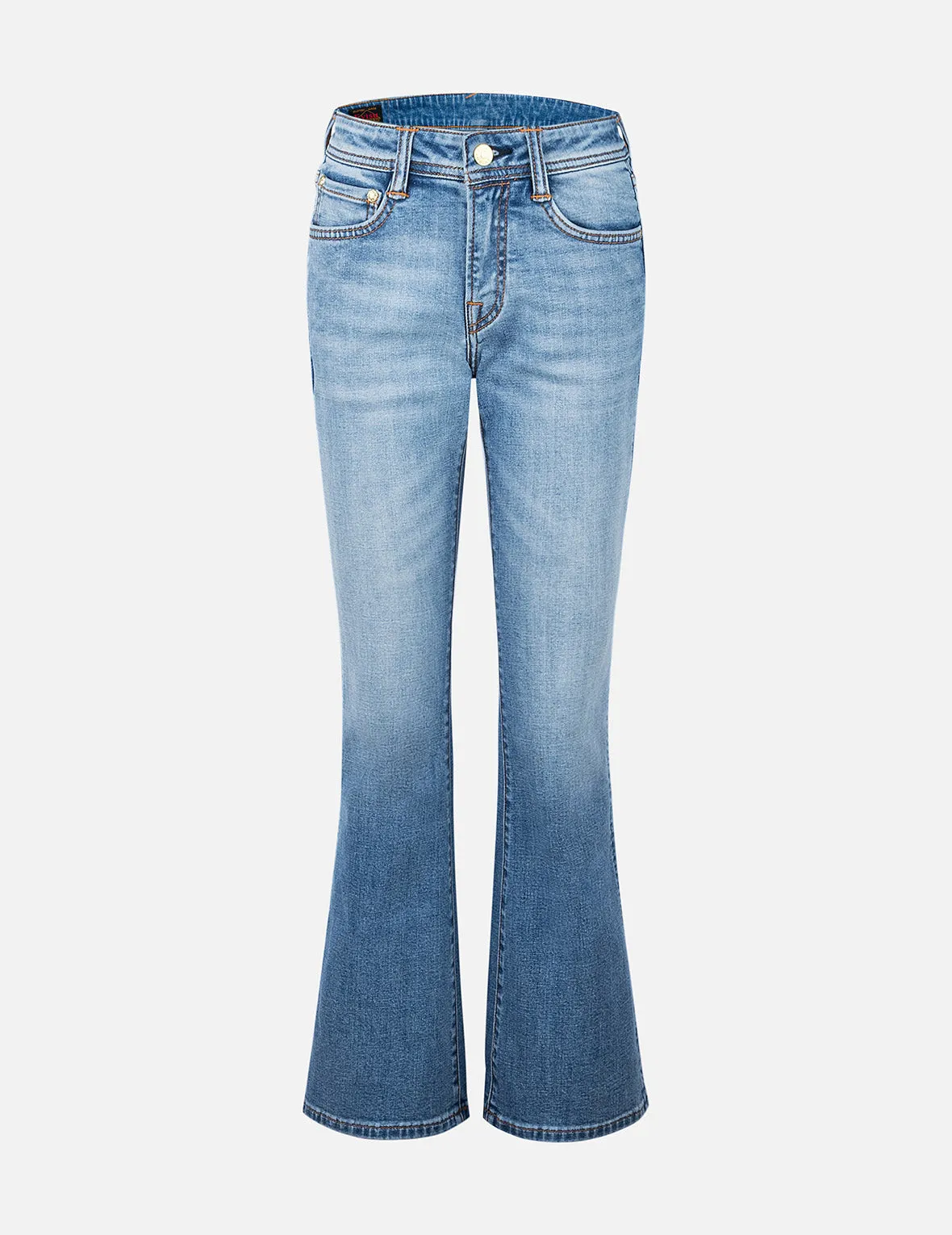 Washed Seagull and Totem Embroidery Bootcut Jeans sold by Evisu