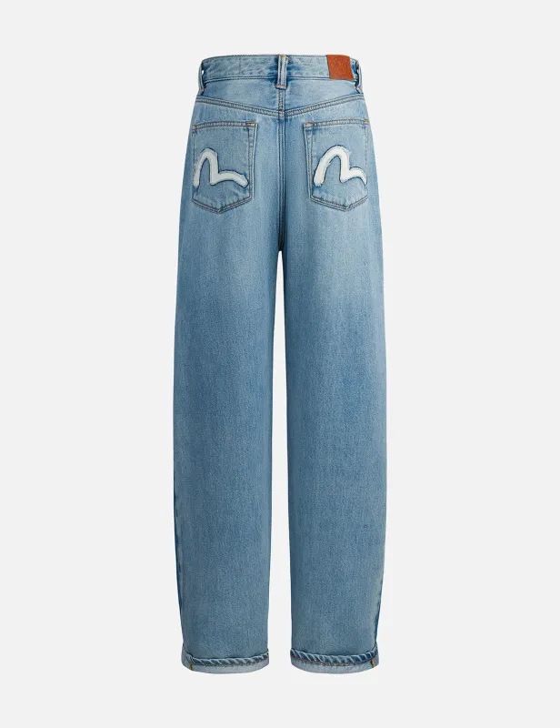 Crackle Wash Distressed Seagull Balloon Fit Jeans sold by Evisu