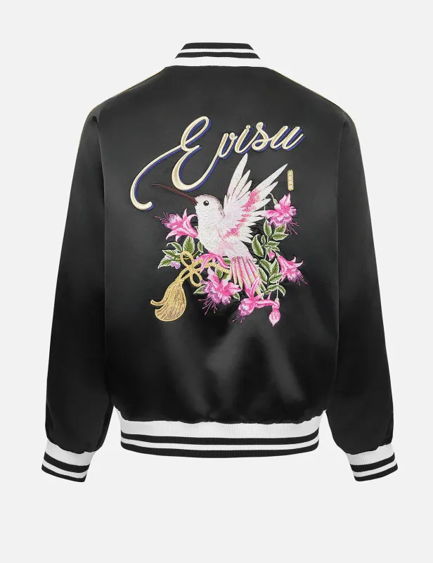 Hummingbird and Magnolia Flower Embroidery Loose Fit Souvenir Jacket sold by Evisu
