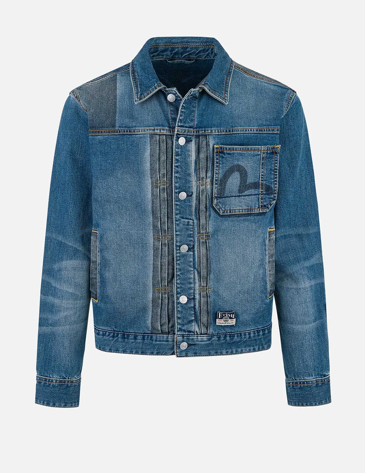 Two-tone Daicock Inserted Regular Fit Denim Jacket sold by Evisu