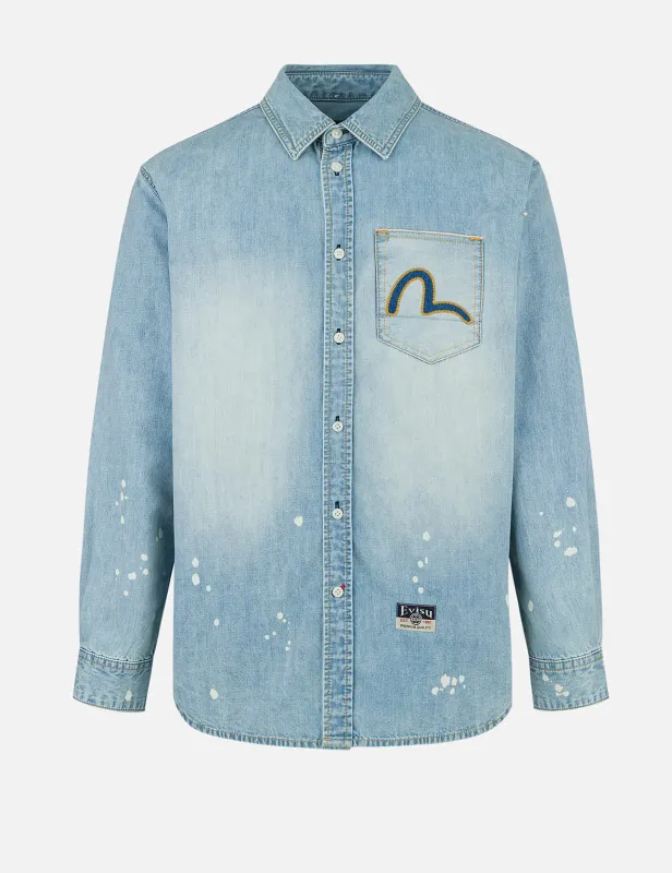 Inserted Seagull Embroidery Relax Fit Denim Shirt sold by Evisu