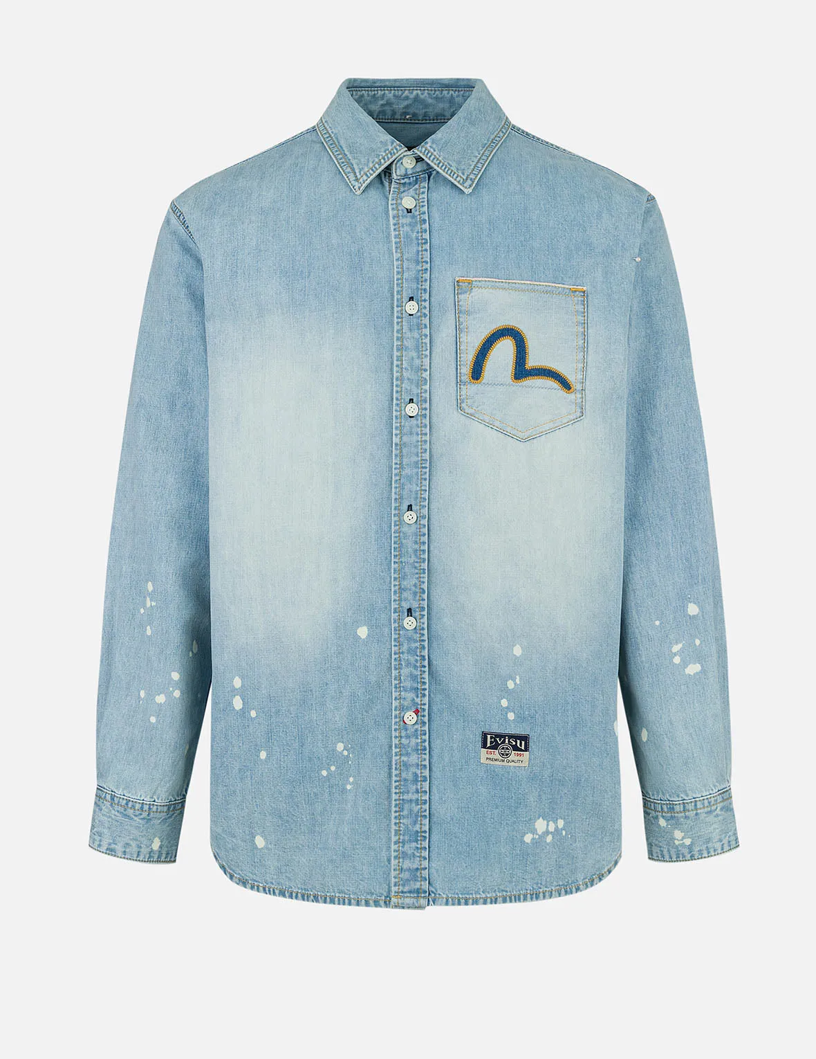 Inserted Seagull Embroidery Relax Fit Denim Shirt sold by Evisu