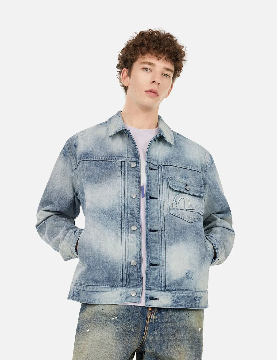 Seagull Appliqué Embroidery Relax Fit Denim Jacket sold by Evisu product image thumbnail 5