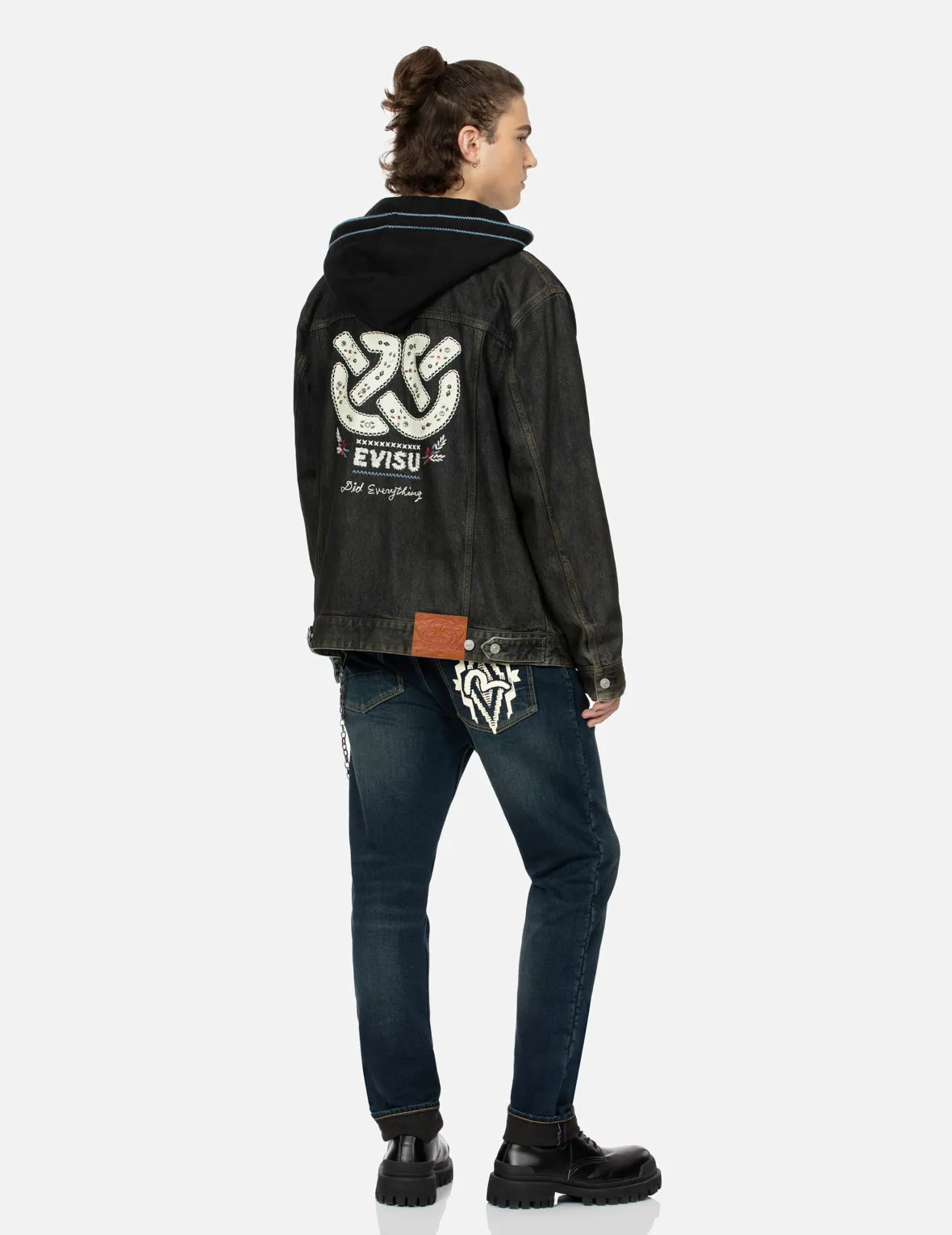 Ethnic-inspired Wheel of Wisdom Print and Embroidery Relax Fit Denim Jacket sold by Evisu product image thumbnail 3