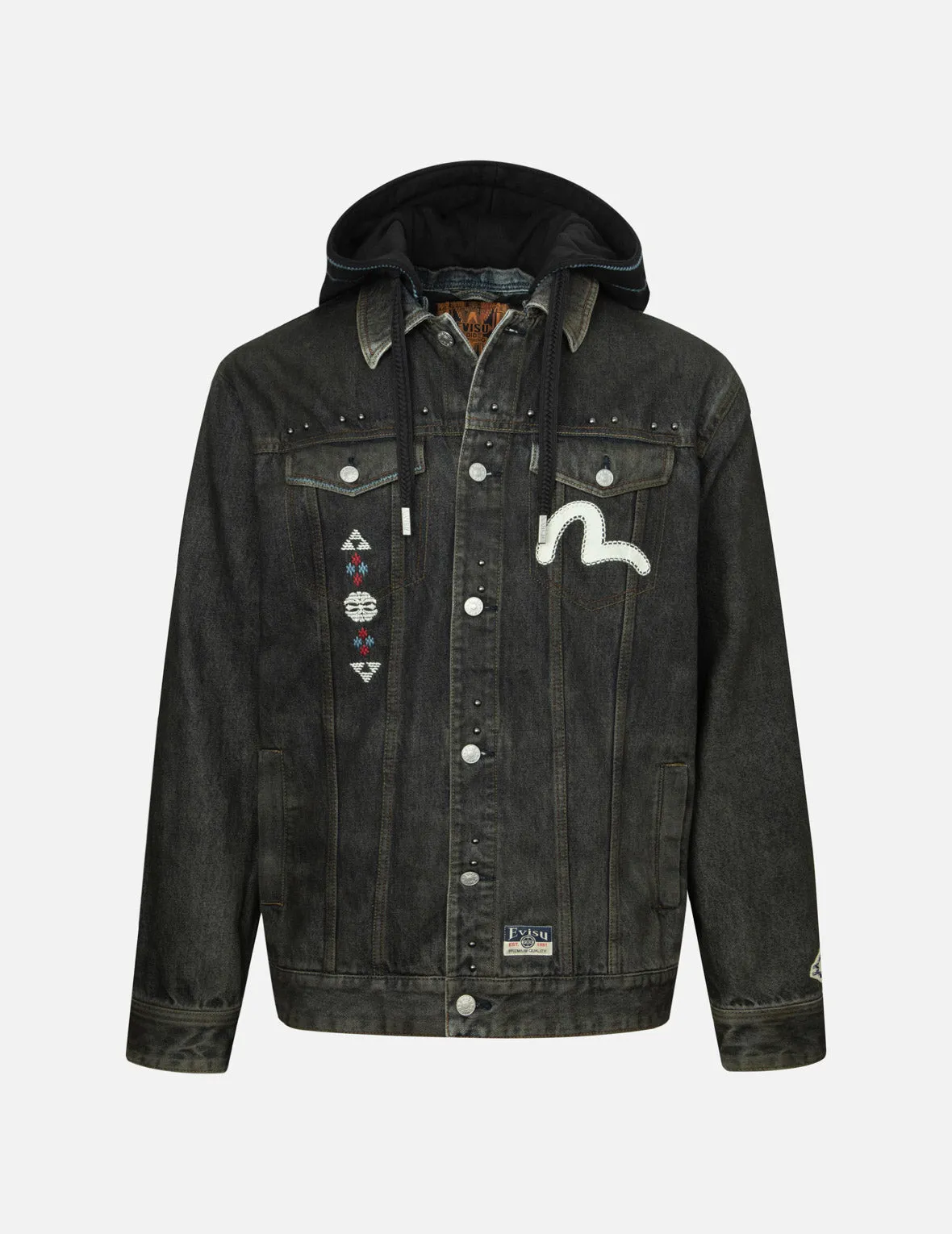 Ethnic-inspired Wheel of Wisdom Print and Embroidery Relax Fit Denim Jacket sold by Evisu product image thumbnail 2