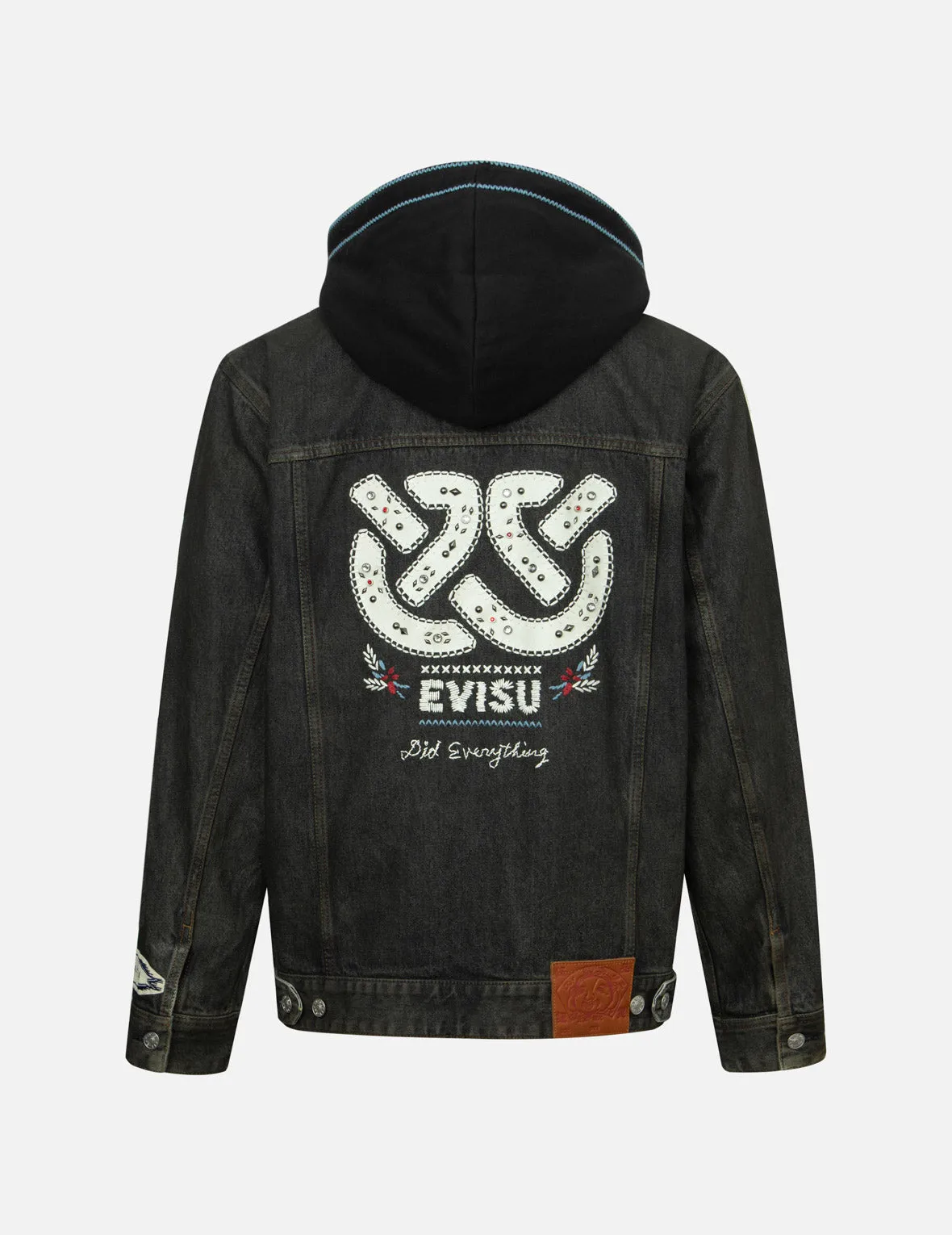 Ethnic-inspired Wheel of Wisdom Print and Embroidery Relax Fit Denim Jacket sold by Evisu