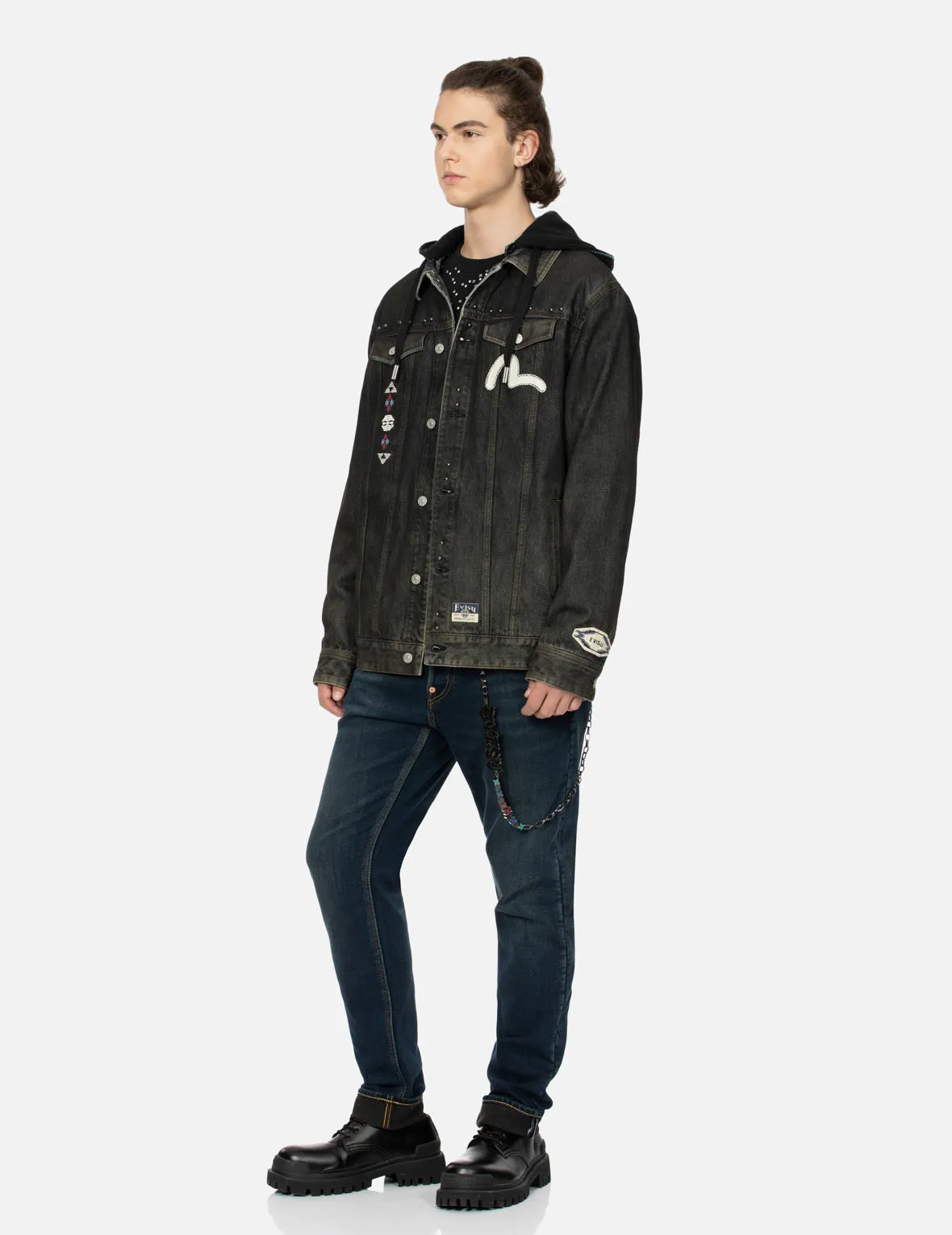 Ethnic-inspired Wheel of Wisdom Print and Embroidery Relax Fit Denim Jacket sold by Evisu product image thumbnail 4