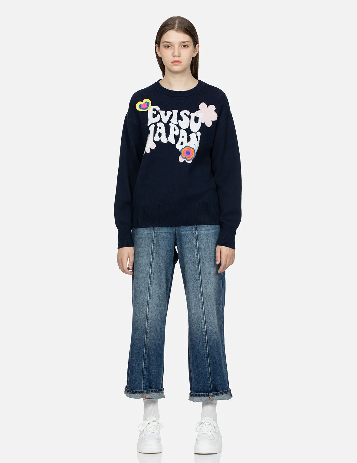 Text Jacquard Fashion Fit Knit Sweater with Crochet Badges sold by Evisu product image thumbnail 5