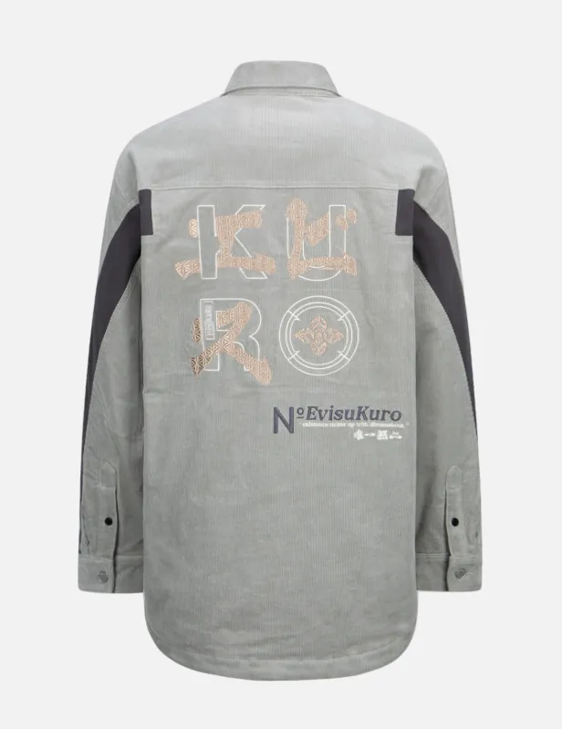 Logo Embroidered Corduroy Shirt Jacket with Sleeves Blocking sold by Evisu