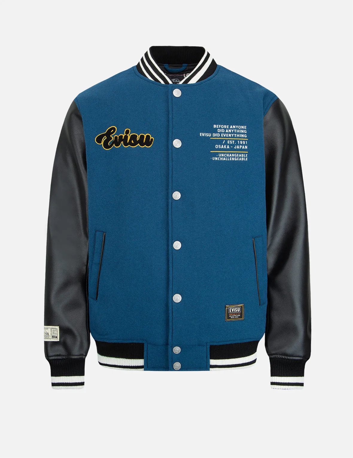 “Hide-and-Seek” Godhead Appliqué Baseball Jacket sold by Evisu product image thumbnail 3
