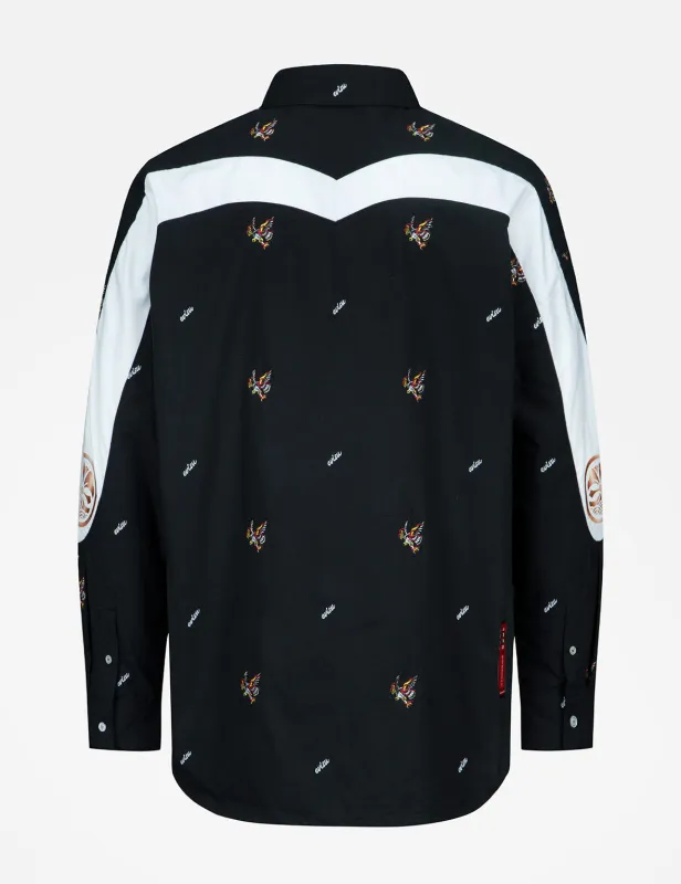 Allover Eagle and Logo Embroidery Shirt sold by Evisu