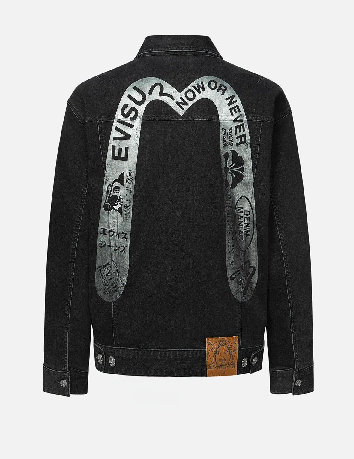 Graffiti-Style Daicock Print Loose Fit Denim Jacket sold by Evisu