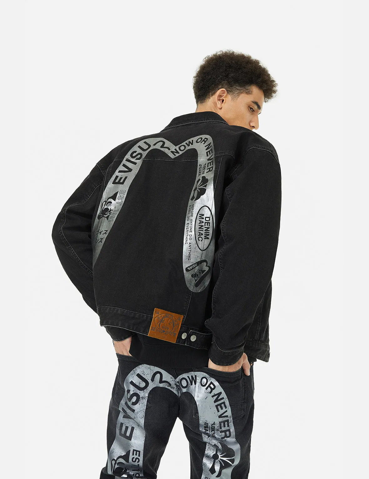 Graffiti-Style Daicock Print Loose Fit Denim Jacket sold by Evisu product image thumbnail 5
