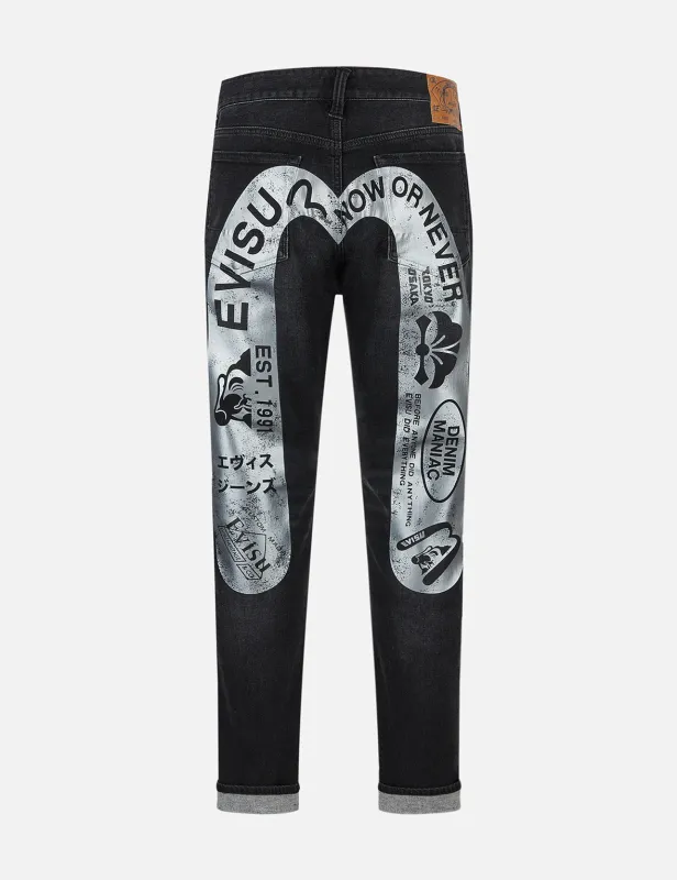 Graffiti-Style Daicock Print Slim Fit Jeans #2010 sold by Evisu