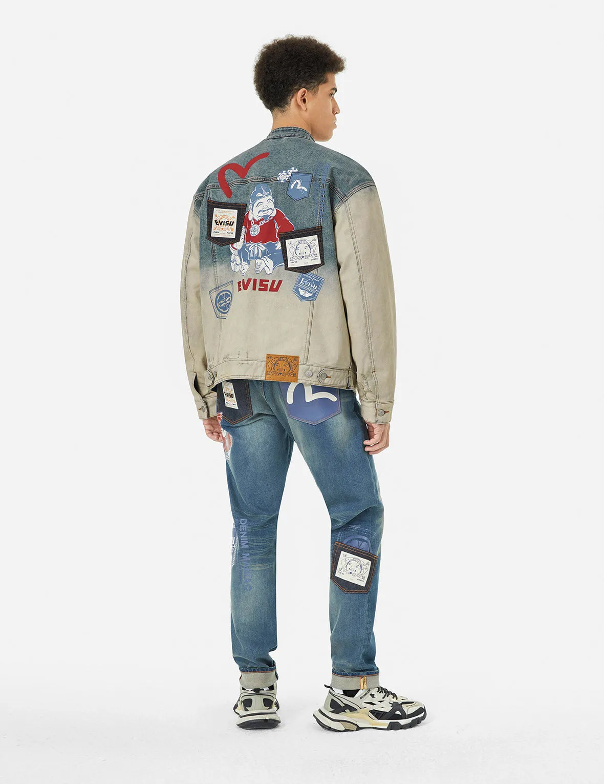 Ebisu Print and Multi-Pocket Loose Fit Biker Denim Jacket sold by Evisu product image thumbnail 3