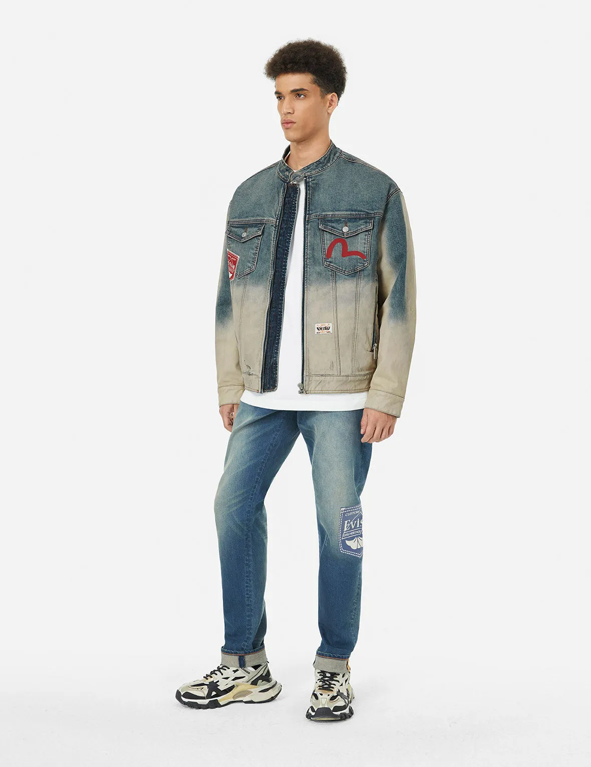 Ebisu Print and Multi-Pocket Loose Fit Biker Denim Jacket sold by Evisu product image thumbnail 4