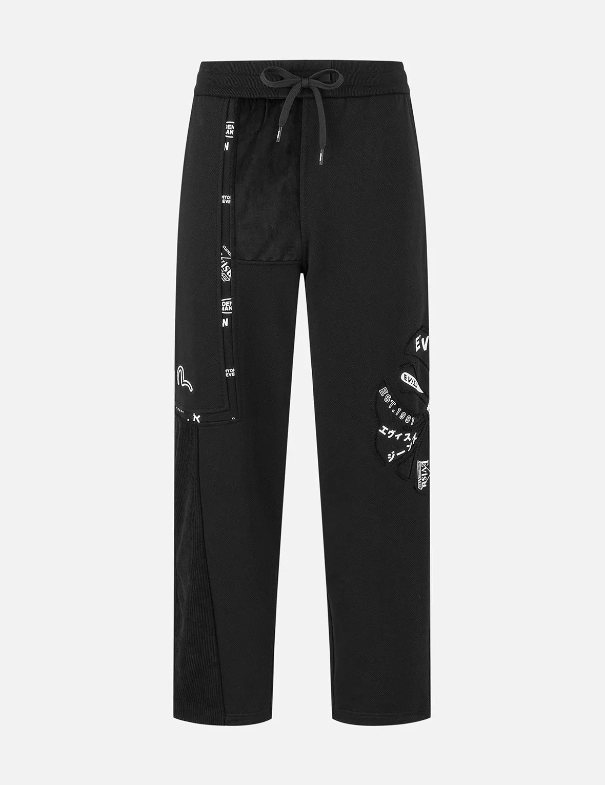 Kamon Appliqué Patchwork Loose Fit Sweatpants sold by Evisu