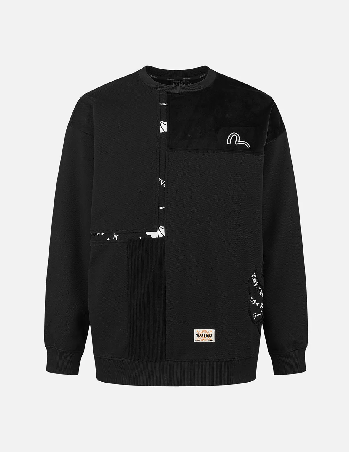 Kamon Appliqué Patchwork Loose Fit Sweatshirt sold by Evisu