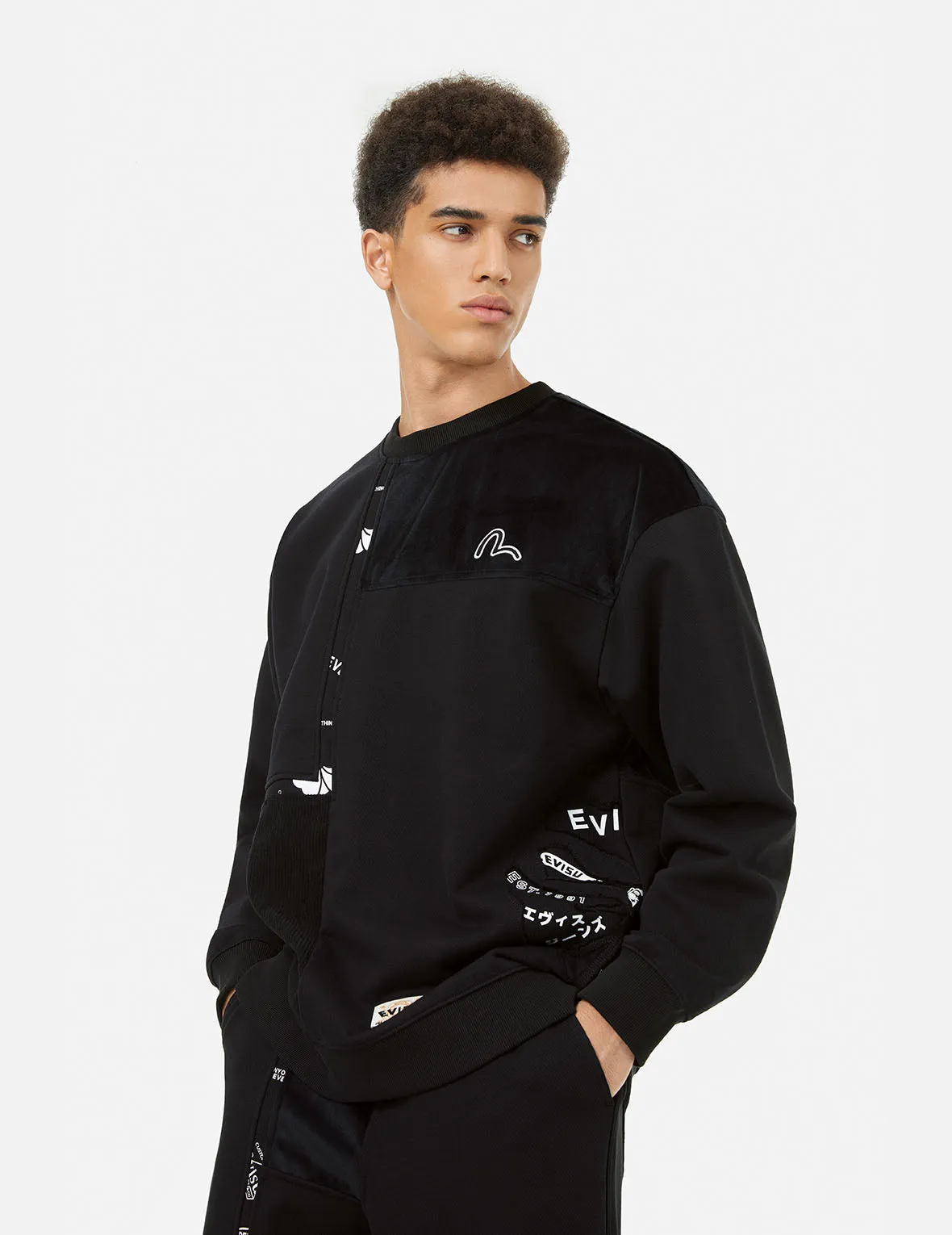 Kamon Appliqué Patchwork Loose Fit Sweatshirt sold by Evisu product image thumbnail 5