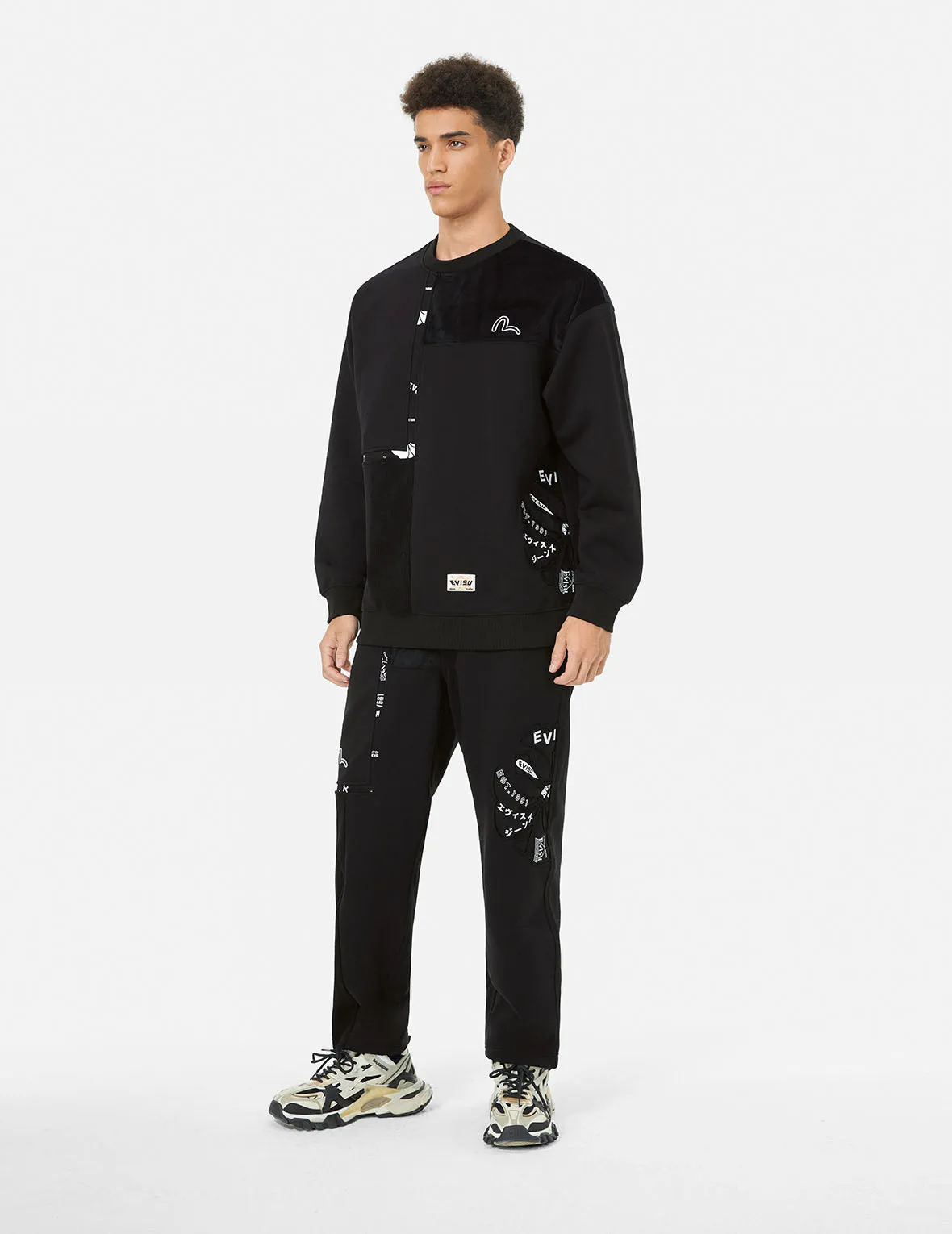 Kamon Appliqué Patchwork Loose Fit Sweatshirt sold by Evisu product image thumbnail 3