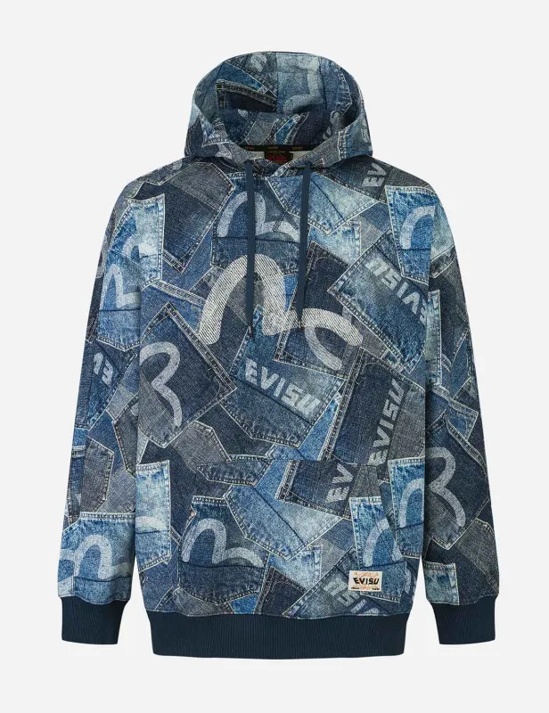 Allover Seagull Pocket  Print Loose Fit Hoodie sold by Evisu