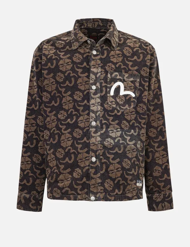Allover Seagull and Kamon Jacquard Loose Fit Shirt Jacket sold by Evisu