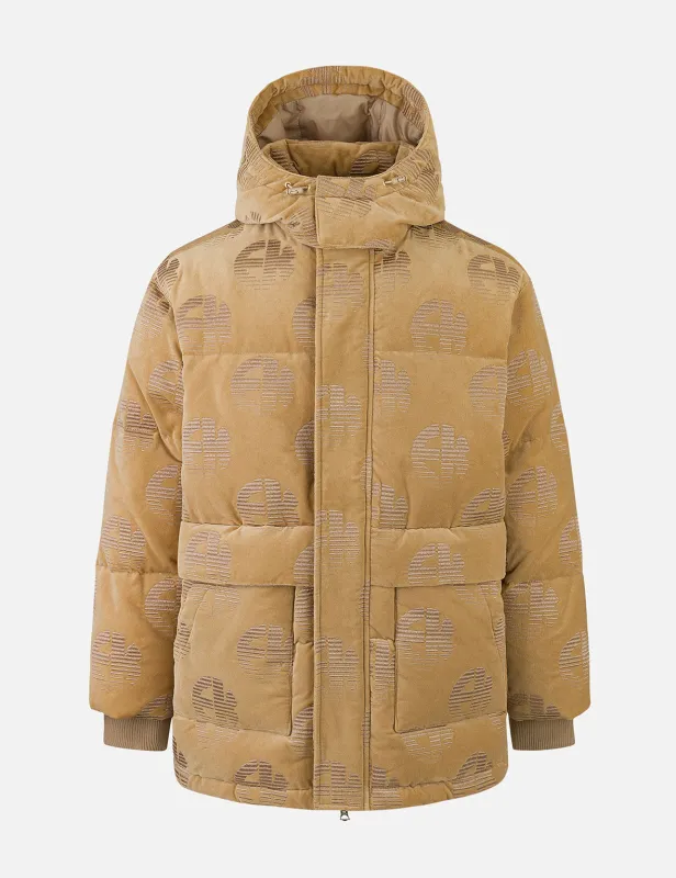 Allover EK Logo Velvet Relax Fit Down Jacket made by Evisu