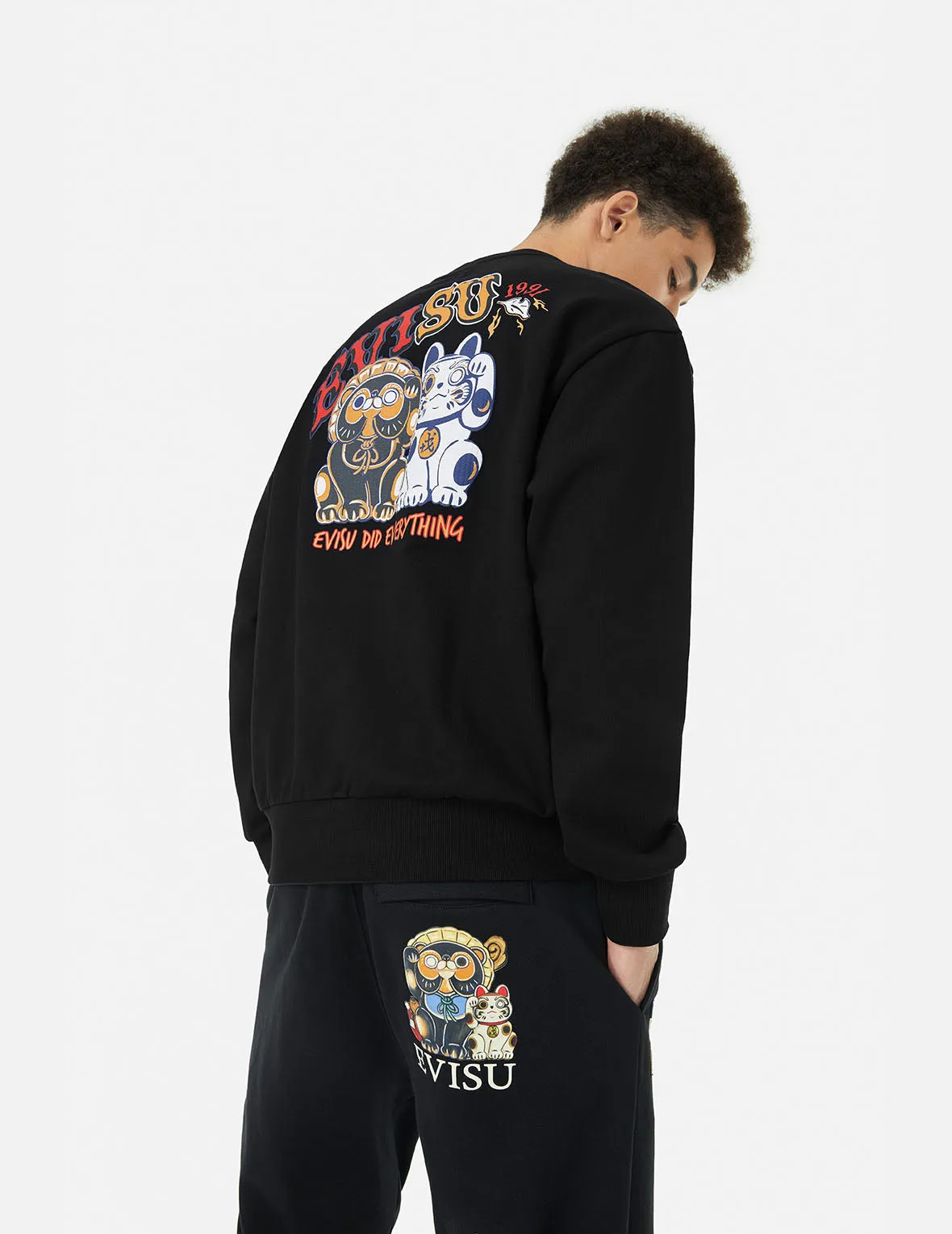 Tanuki amd Fortune Cat Embroidery Relax Fit Sweatshirt sold by Evisu product image thumbnail 5