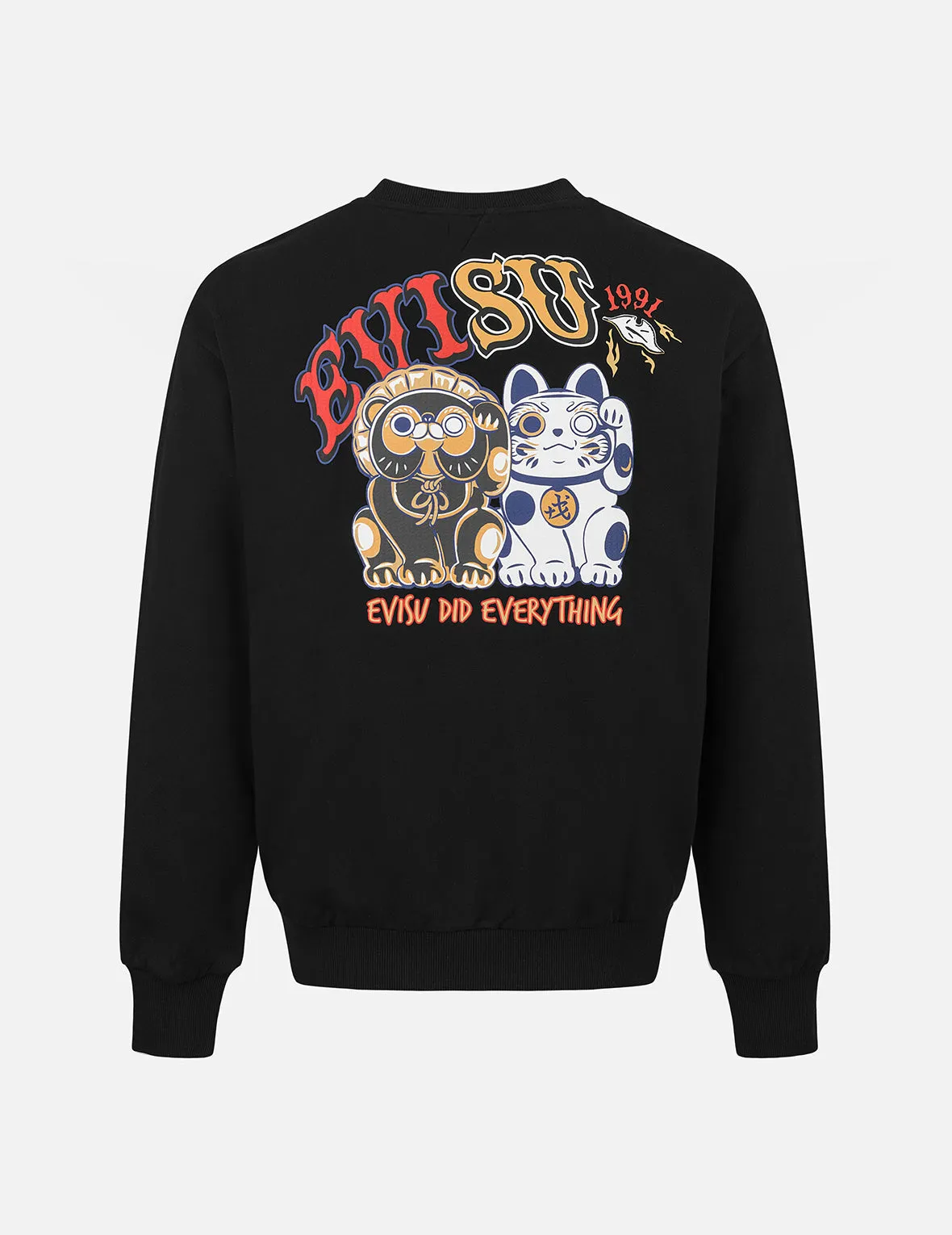 Tanuki amd Fortune Cat Embroidery Relax Fit Sweatshirt sold by Evisu