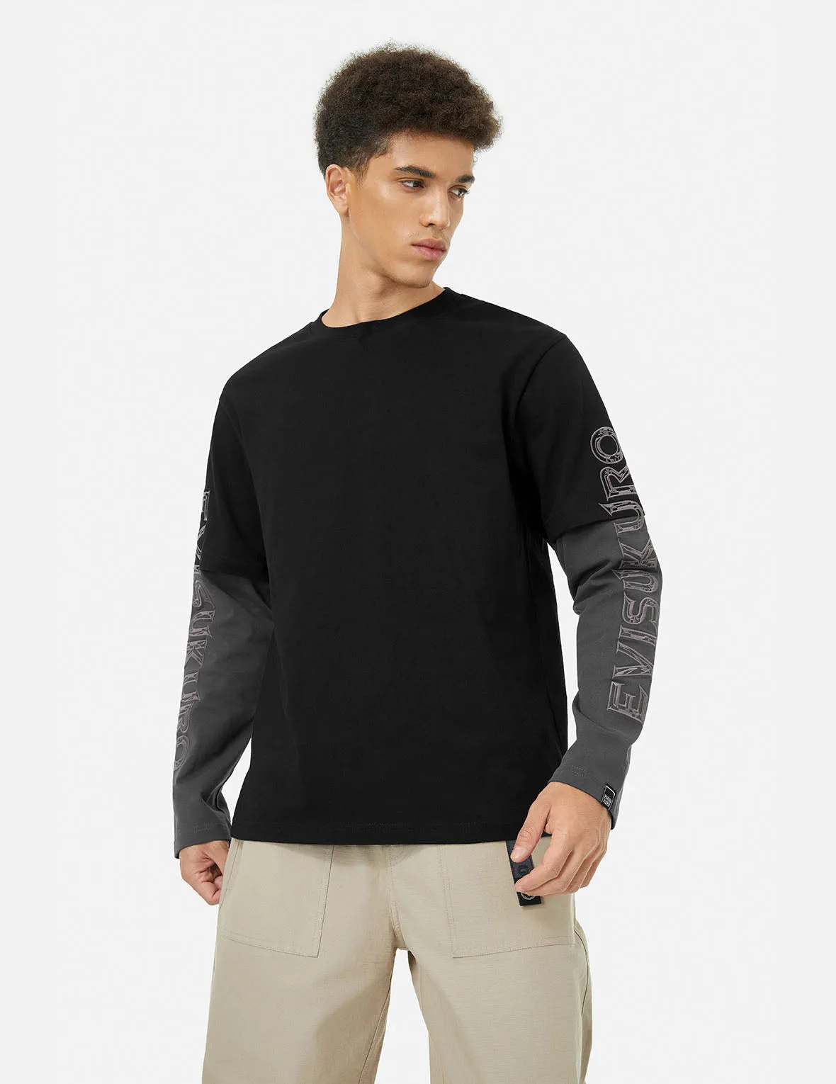 2-in-1 3D Logo Embroidery Loose Fit Long Sleeve T-shirt sold by Evisu product image thumbnail 5