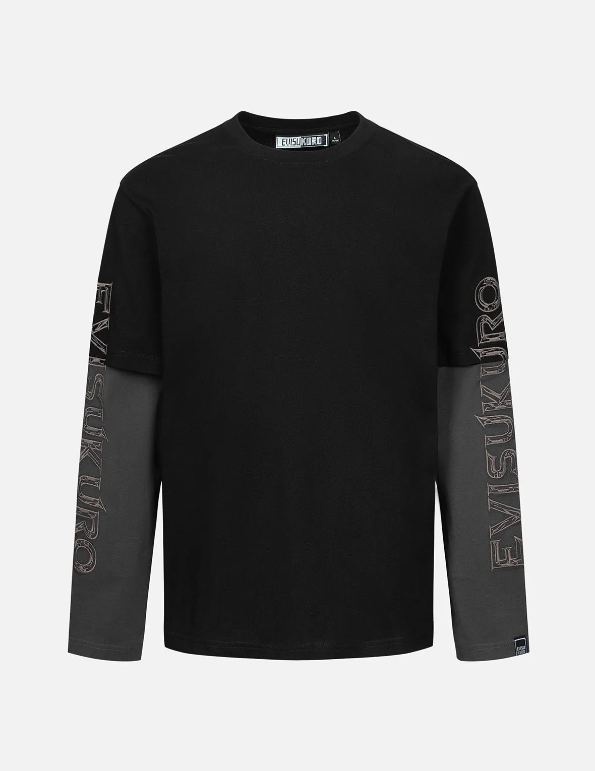 2-in-1 3D Logo Embroidery Loose Fit Long Sleeve T-shirt sold by Evisu