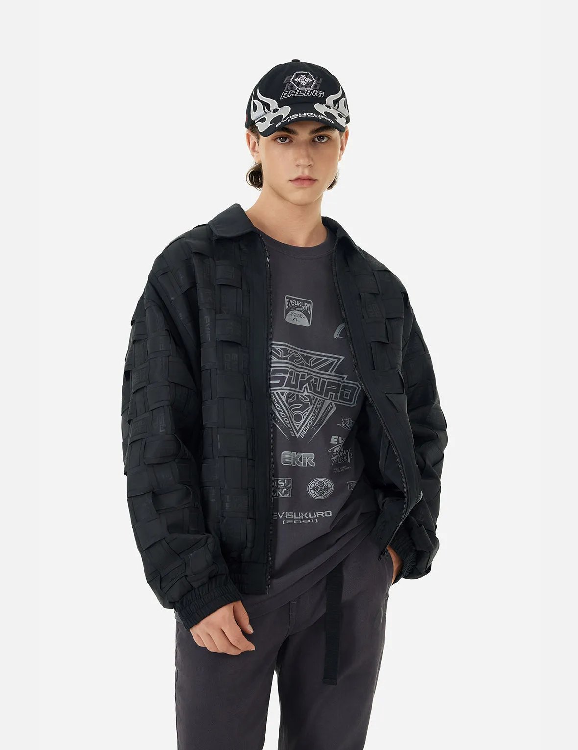 Allover Logo Print Relax Fit Tape Weaving Bomber Jacket sold by Evisu product image thumbnail 5