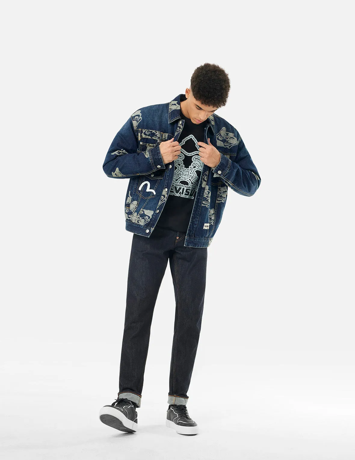 Allover Godhead Jacquard and Seagull Embroidery Loose Fit Deconstructive Denim Jacket sold by Evisu product image thumbnail 5