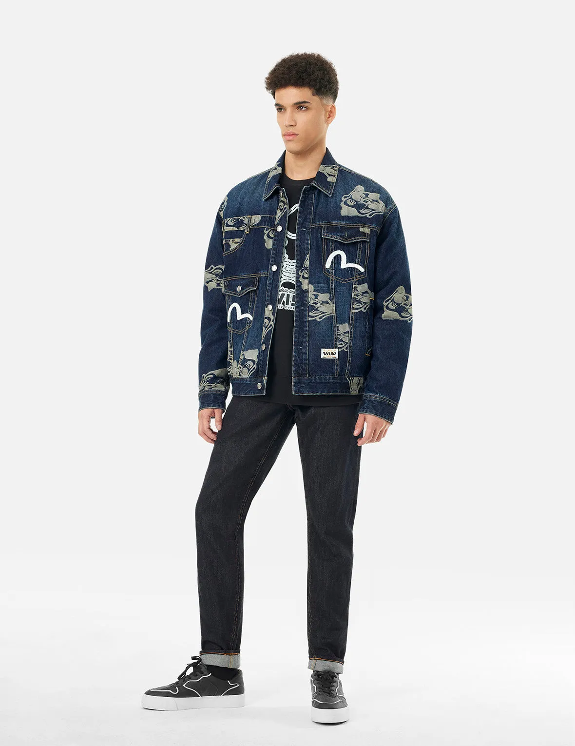 Allover Godhead Jacquard and Seagull Embroidery Loose Fit Deconstructive Denim Jacket sold by Evisu product image thumbnail 3