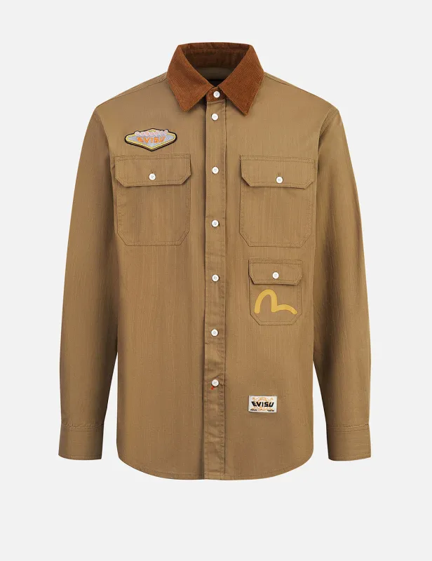 Logo Embroidery and Multi-Pocket Relax Fit Long Sleeve Shirt sold by Evisu