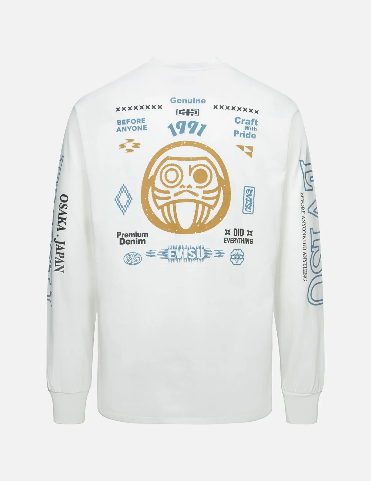 Daruma and Logo Print Fashion Fit Long-Sleeve T-Shirt sold by Evisu