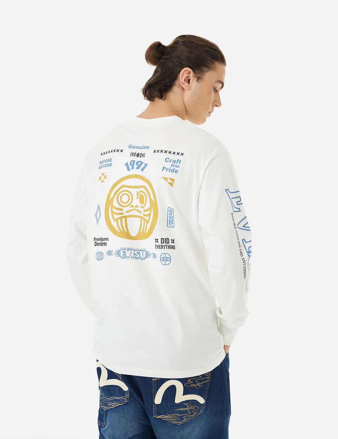 Daruma and Logo Print Fashion Fit Long-Sleeve T-Shirt sold by Evisu product image thumbnail 5