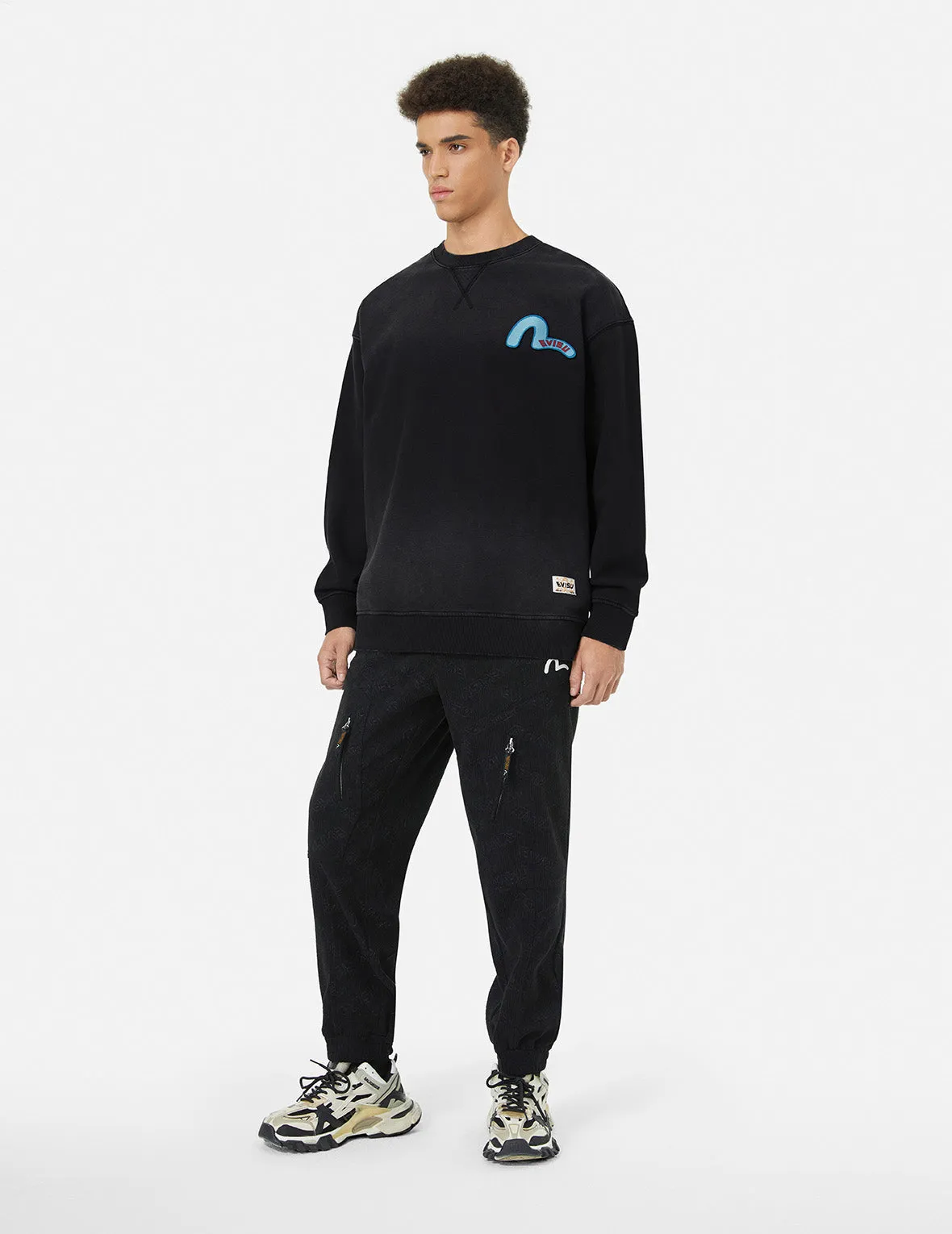 Washed Seagull and Logo Badge Daicock Print Loose Fit Sweatshirt sold by Evisu product image thumbnail 4