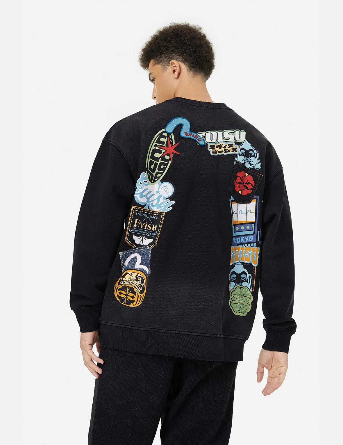 Washed Seagull and Logo Badge Daicock Print Loose Fit Sweatshirt sold by Evisu product image thumbnail 5